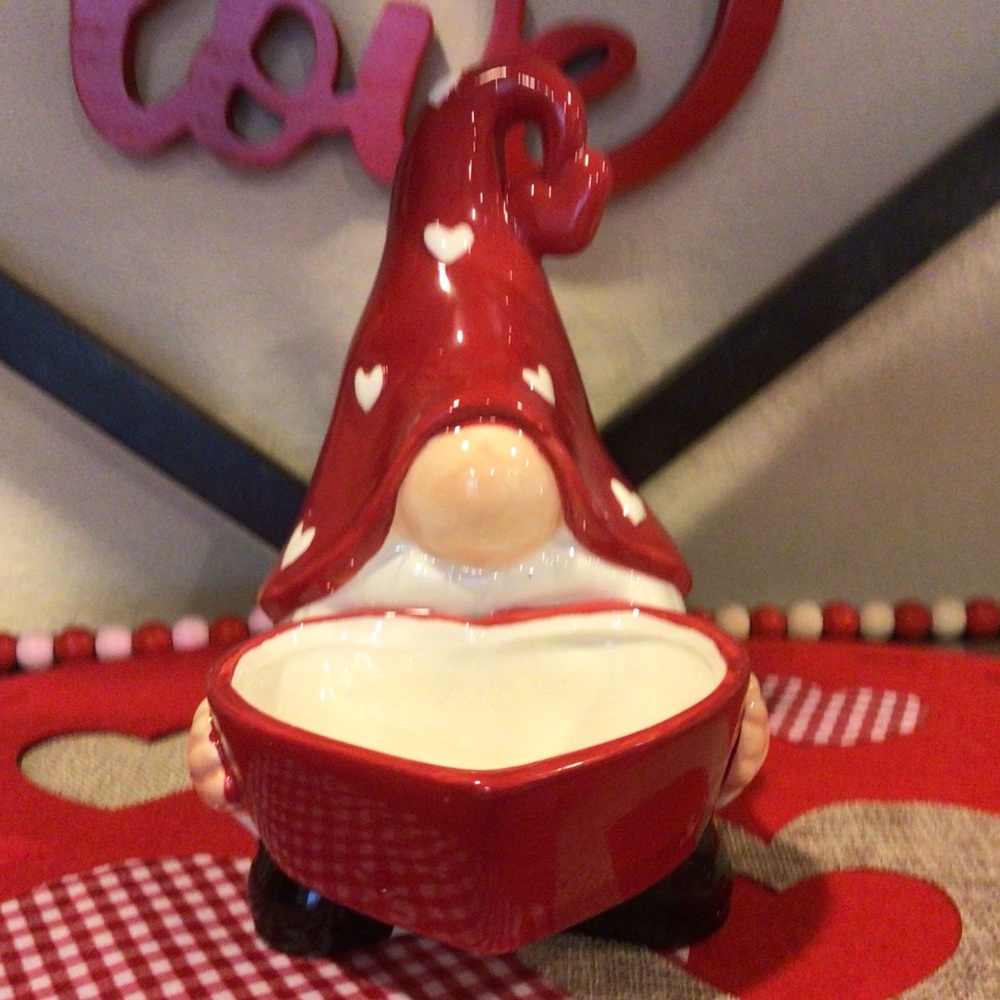 Gnome Valentine's day heart shaped candy dish
